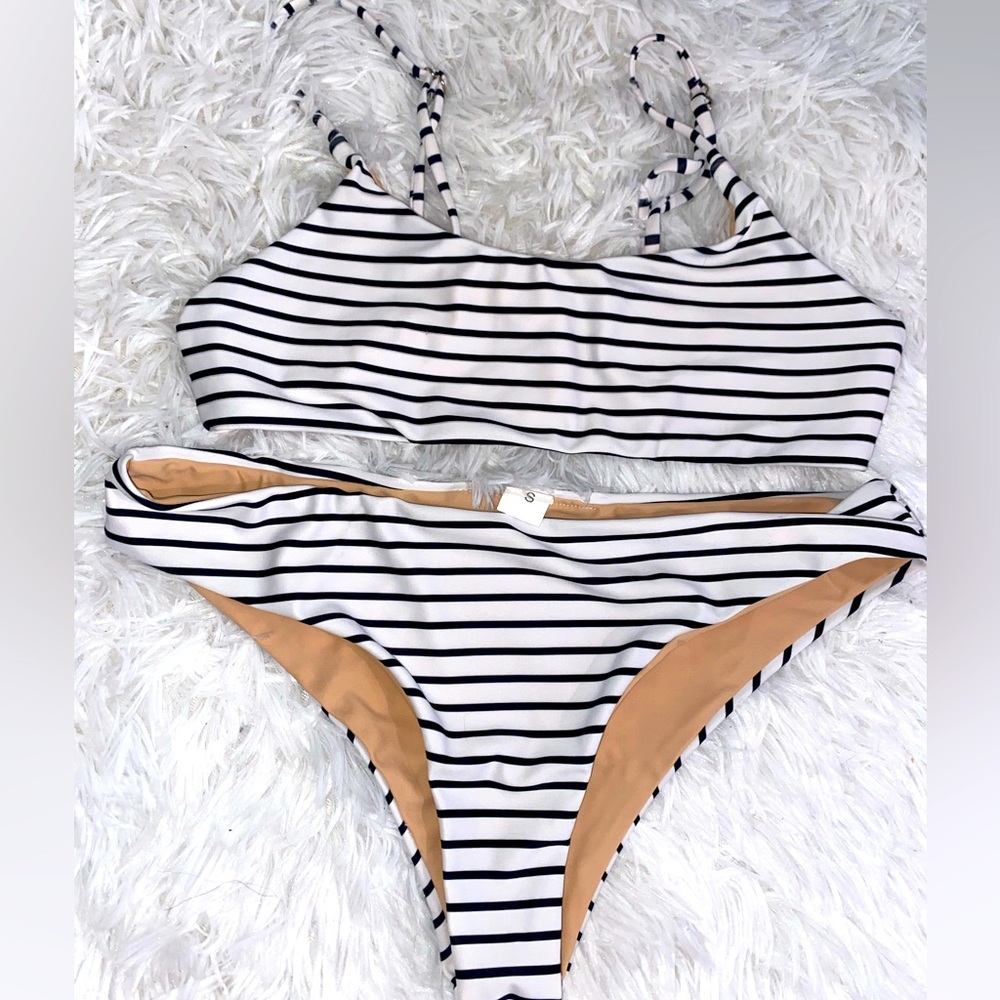 black & white striped bikini